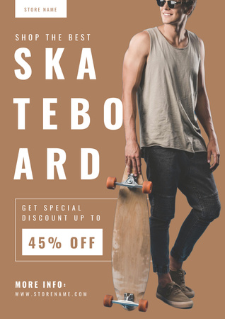 Handsome Man with Skateboard Poster Design Template