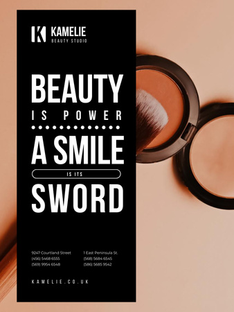Beauty Quote with Brush and Face Powder Poster US Design Template
