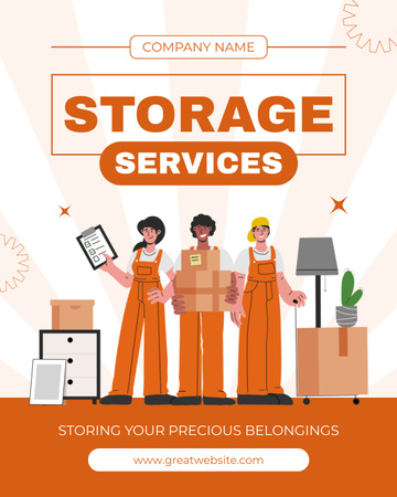 Storage Services Offer with Illustration of Couriers Instagram Post Vertical Design Template