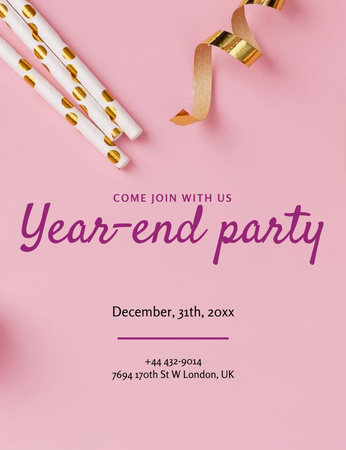 Year-End Party Announcement on Pink Invitation 13.9x10.7cm Šablona návrhu