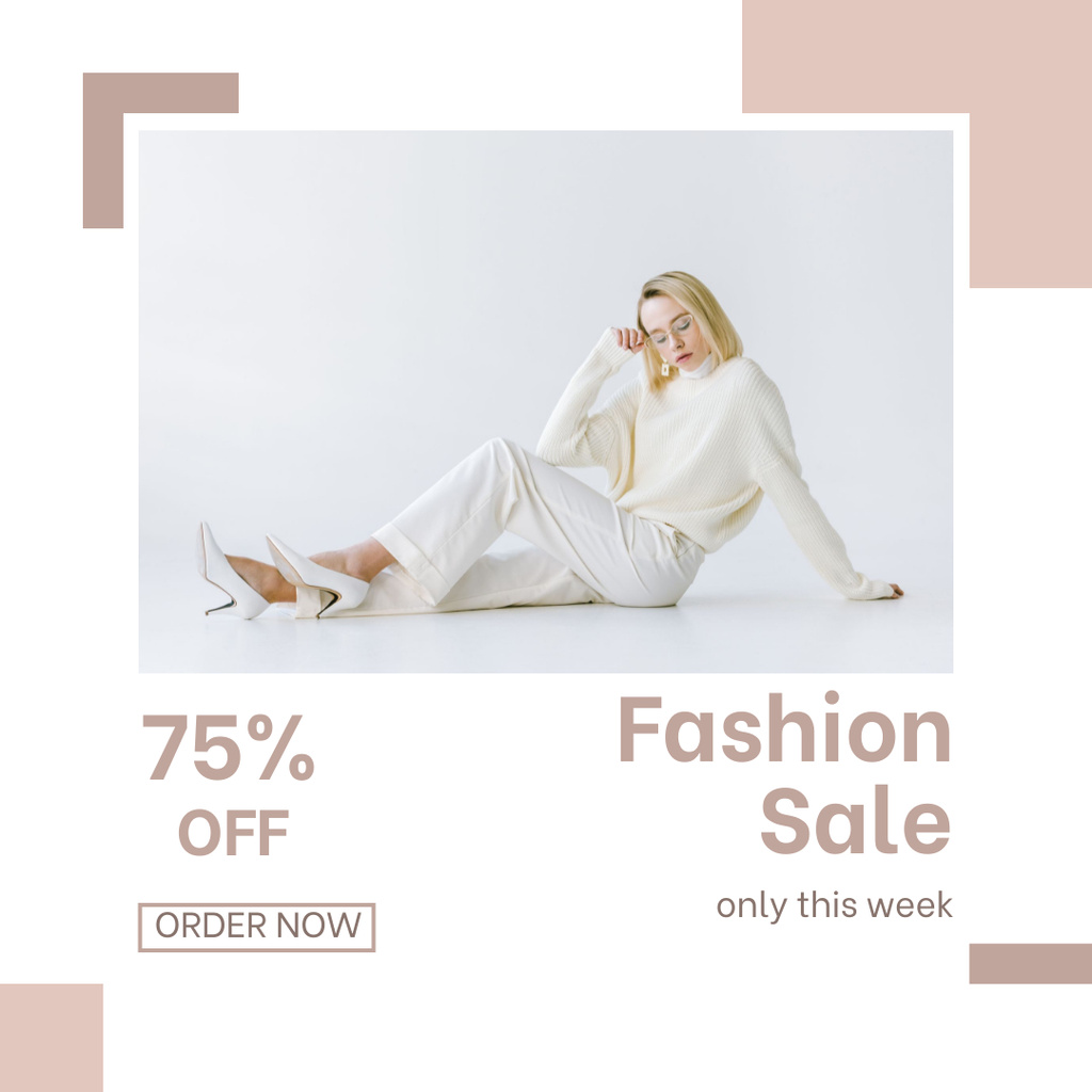 Fashion Sale with Girl in Light Outfit Instagram Design Template