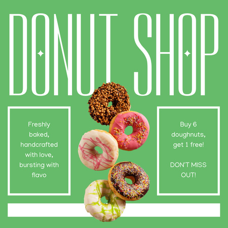 Designvorlage Donut Shop Promo mit verschiedenen Geschmacksrichtungen Angebot für Instagram