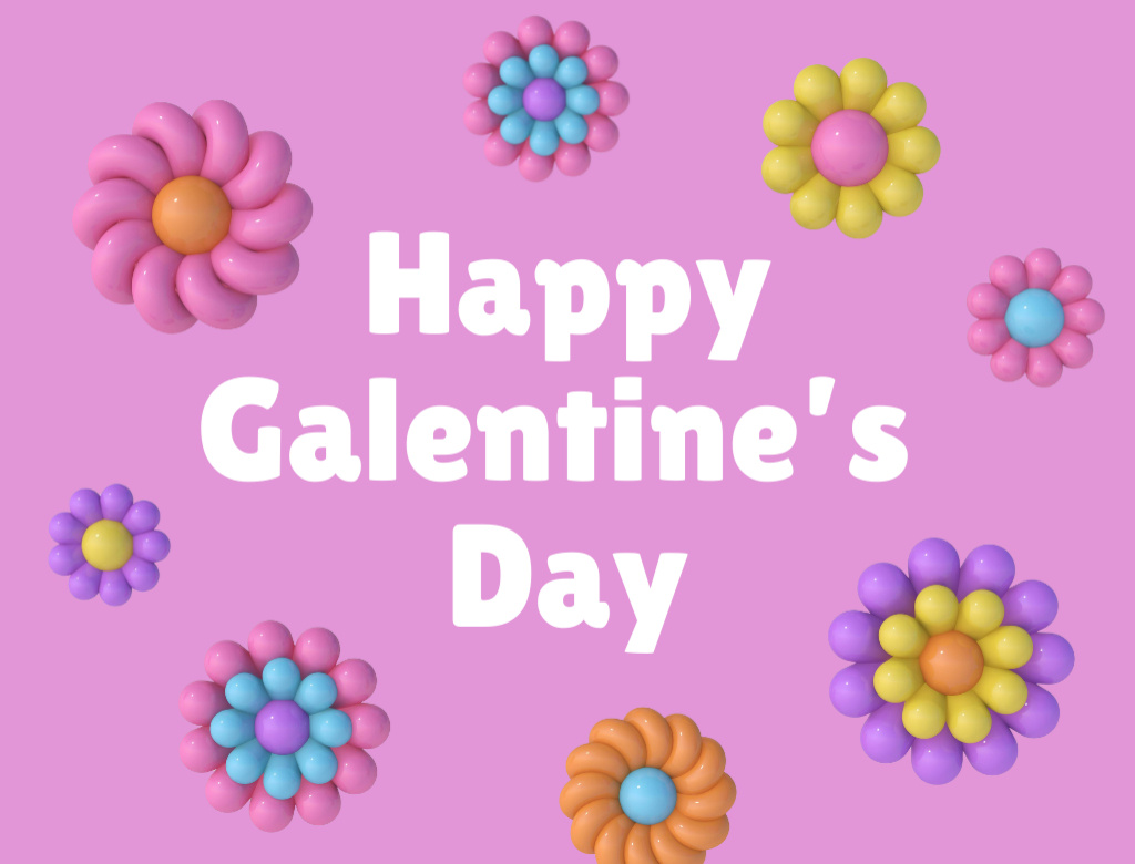 Cute Galentine's Day Greeting with Floral Illustration Postcard 4.2x5.5in – шаблон для дизайна