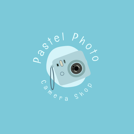 Camera Shop Emblem With Illustration In Blue Logo Design Template