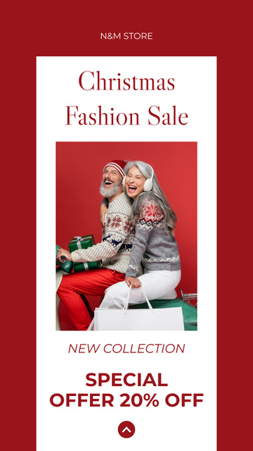 Platilla de diseño Christmas Fashion Sale with Elderly Couple on Scooter Instagram Story