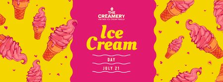 Ice Cream Day Ad on Pink and Yellow Facebook cover Design Template