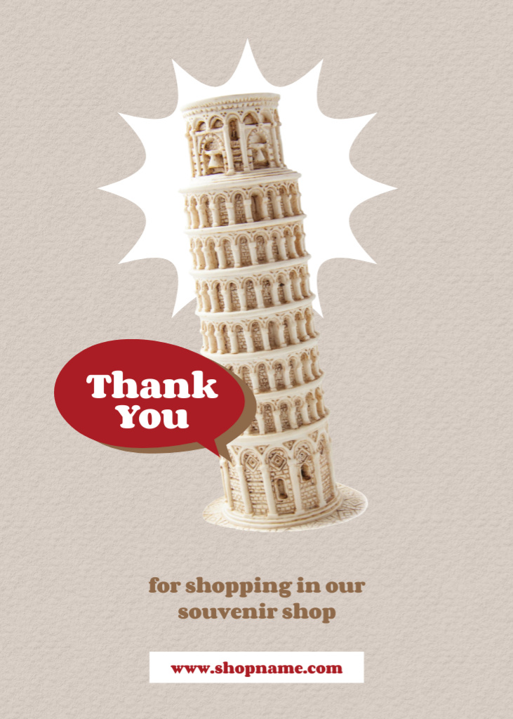 Designvorlage Ad of Souvenir Shop with Tower of Pisa für Postcard 5x7in Vertical