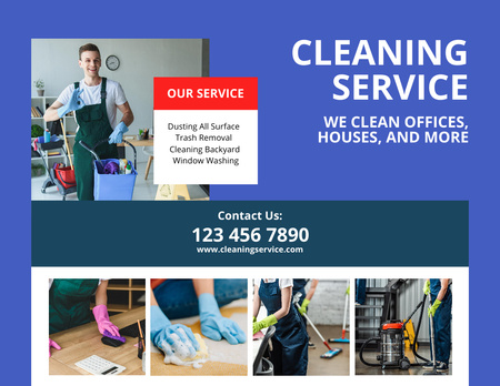 Cleaning Services Ad with Cleaners in Apartment Flyer 8.5x11in Horizontal Design Template