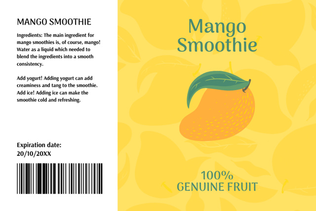 Genuine Mango Fruit Smoothie Label Tasarım Şablonu