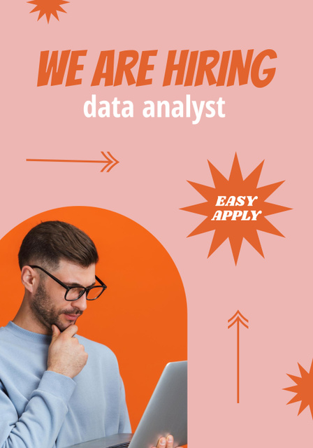 Data Analyst Vacancy Ad with Smiling Young Guy Poster 28x40inデザインテンプレート