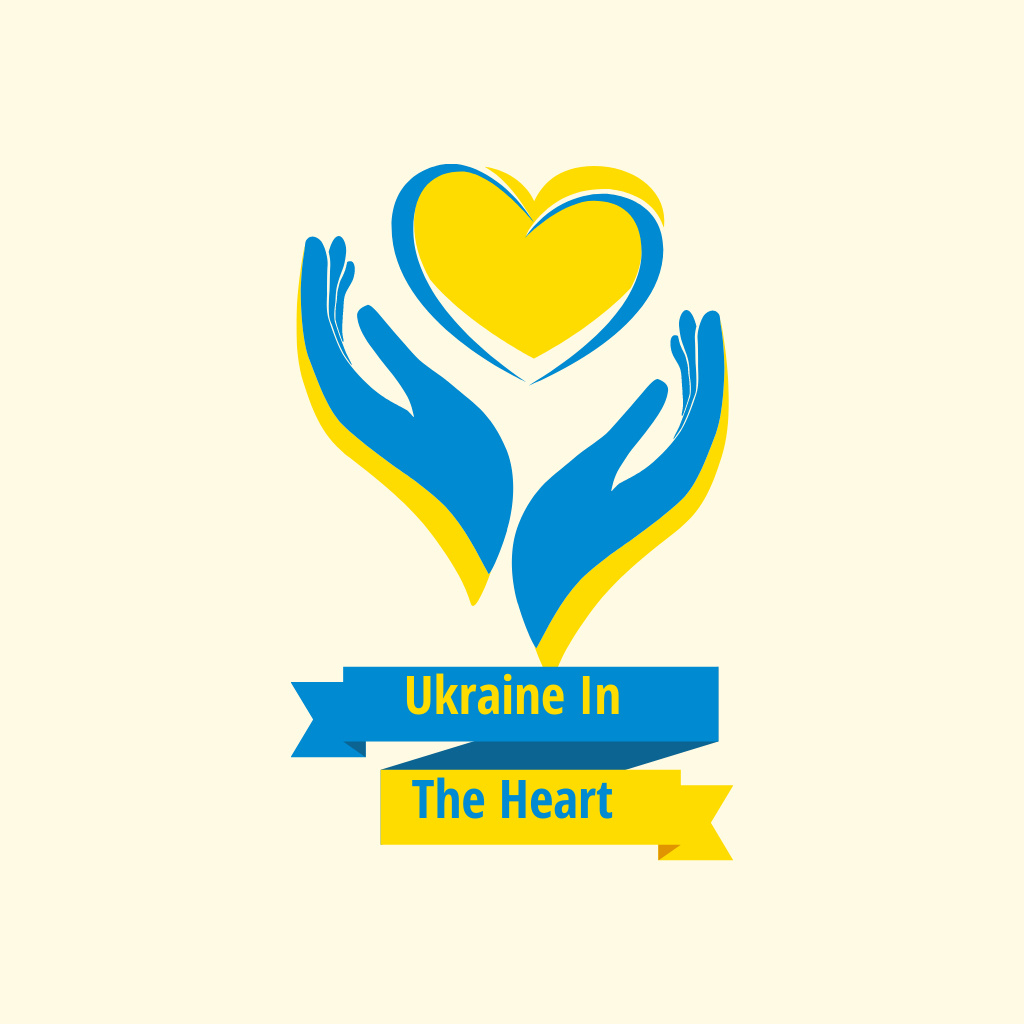 Stand with Ukraine with Yellow Heart in Blue Hands Logo – шаблон для дизайна