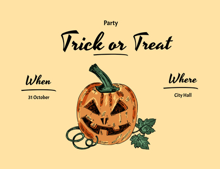 Plantilla de diseño de anuncio de fiesta de halloween con calabaza Invitation 13.9x10.7cm Horizontal 