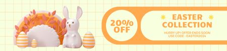 Template di design Promozione della collezione di Pasqua con il simpatico coniglietto bianco Ebay Store Billboard