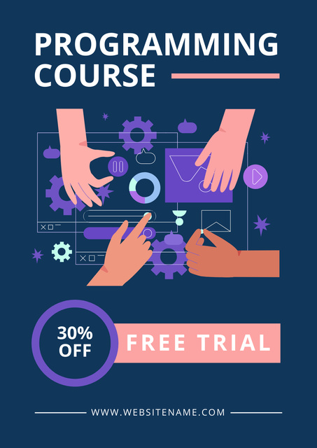 Programming Course Ad with Illustration Poster Design Template