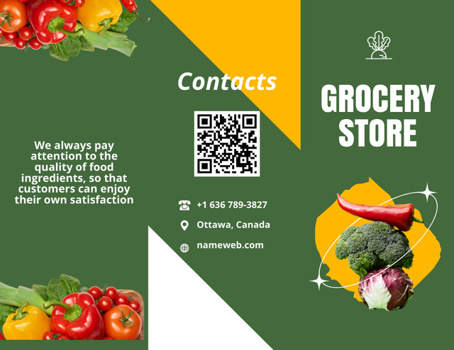 Fresh And Healthy Veggies With Qr-Code Brochure 8.5x11inデザインテンプレート