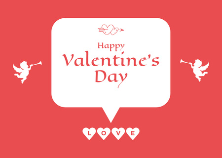 Modèle de visuel Happy Valentine's Day Greeting on Red with Hearts and Cupids - Card