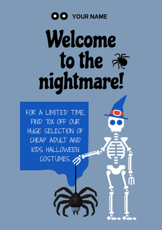 Plantilla de diseño de Funny Skeleton with Spider on Halloween  Flyer A7 