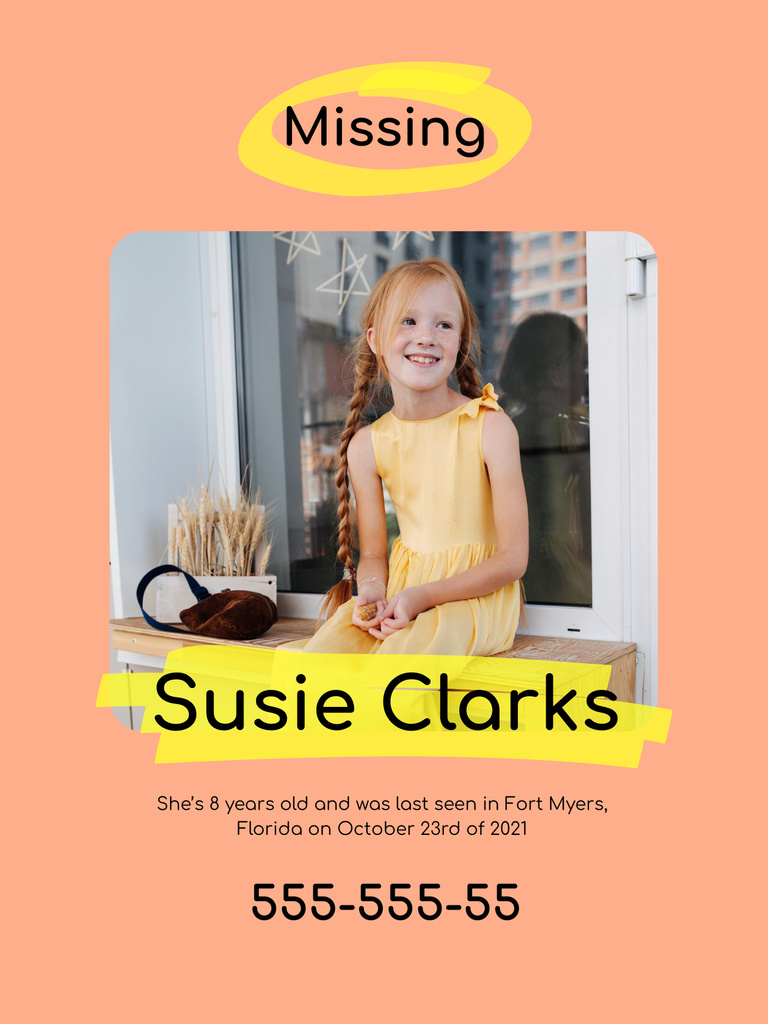 Urgent Appeal for Aid in Locating Little Girl With Telephone Number Poster US Design Template