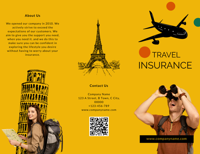 Travel Insurance Information on Yellow Brochure 8.5x11in Design Template