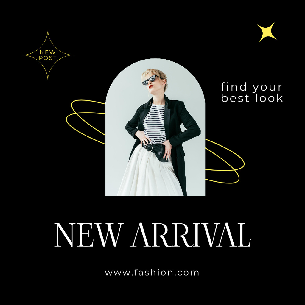 Extravagant Lady in Black Jacket for New Arrival Female Clothing Anouncement Instagram Šablona návrhu
