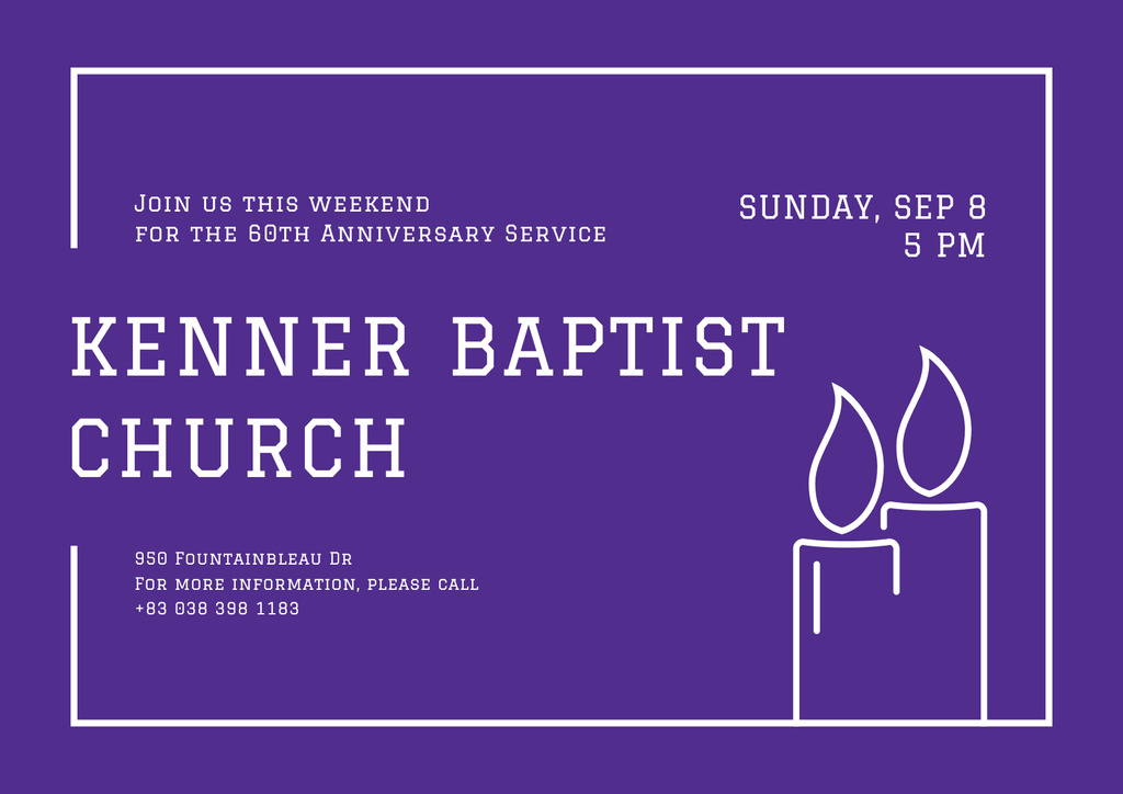 Baptist Church Invitation with Candles on Purple Poster A2 Horizontal Design Template