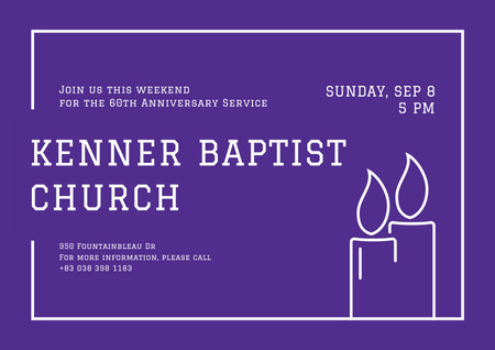 Ontwerpsjabloon van Poster A2 Horizontal van Baptist Church uitnodiging met kaarsen op paars