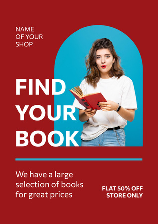 Woman Reading Book in Red Poster A3 Design Template
