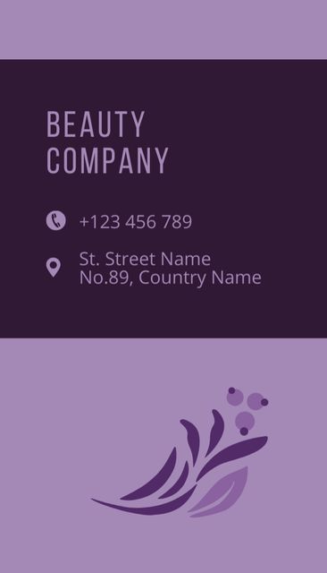Beauty Salon Offer with Flowers on Purple Business Card US Vertical Design Template