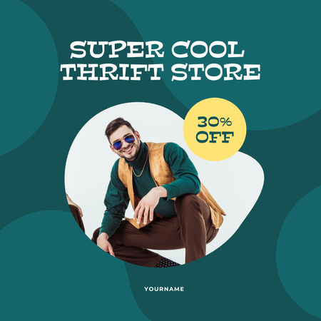 Hipster for cool thrift store blue green Instagram AD Design Template