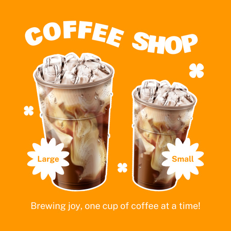 Designvorlage Coffeeshop bietet Eiskaffee in verschiedenen Größen an für Instagram AD
