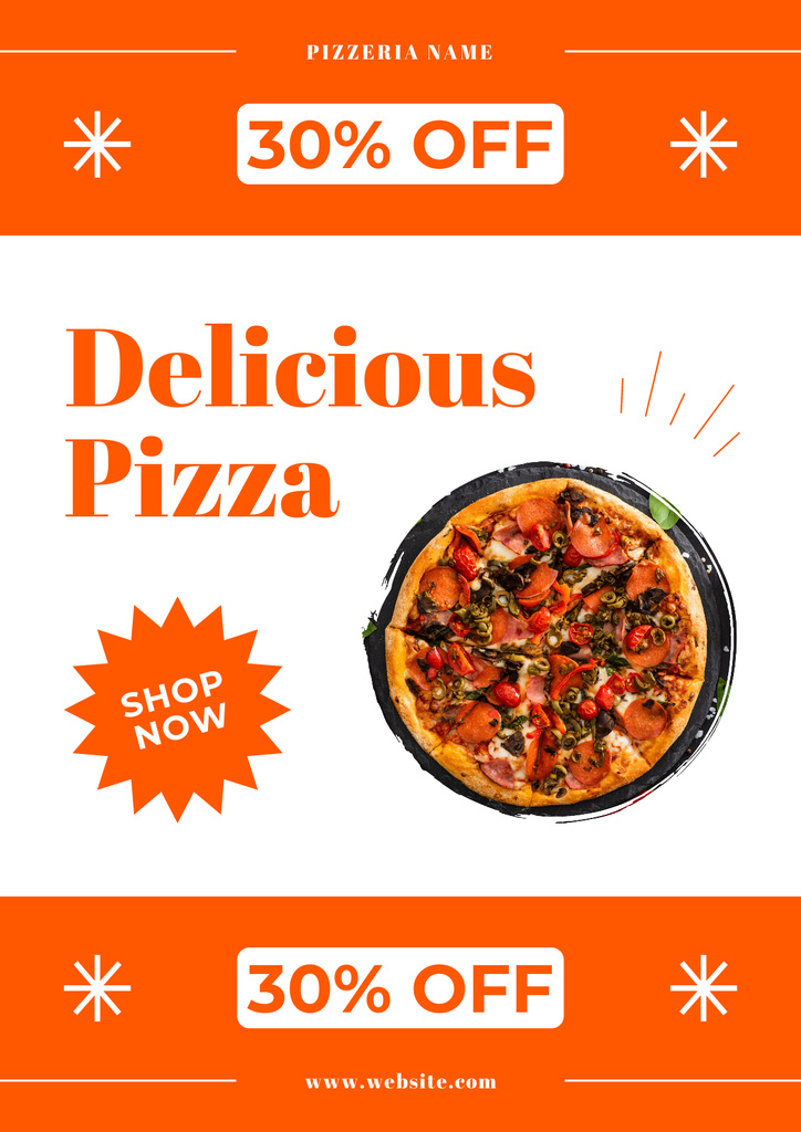 Discount on Delicious Round Pizza Poster Tasarım Şablonu