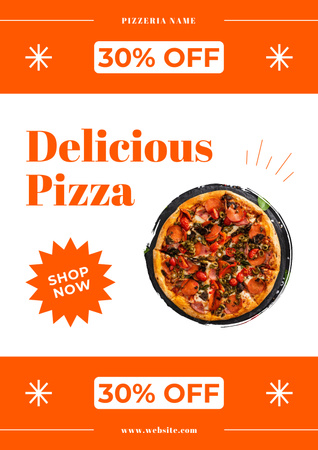 Designvorlage Discount on Delicious Round Pizza für Poster