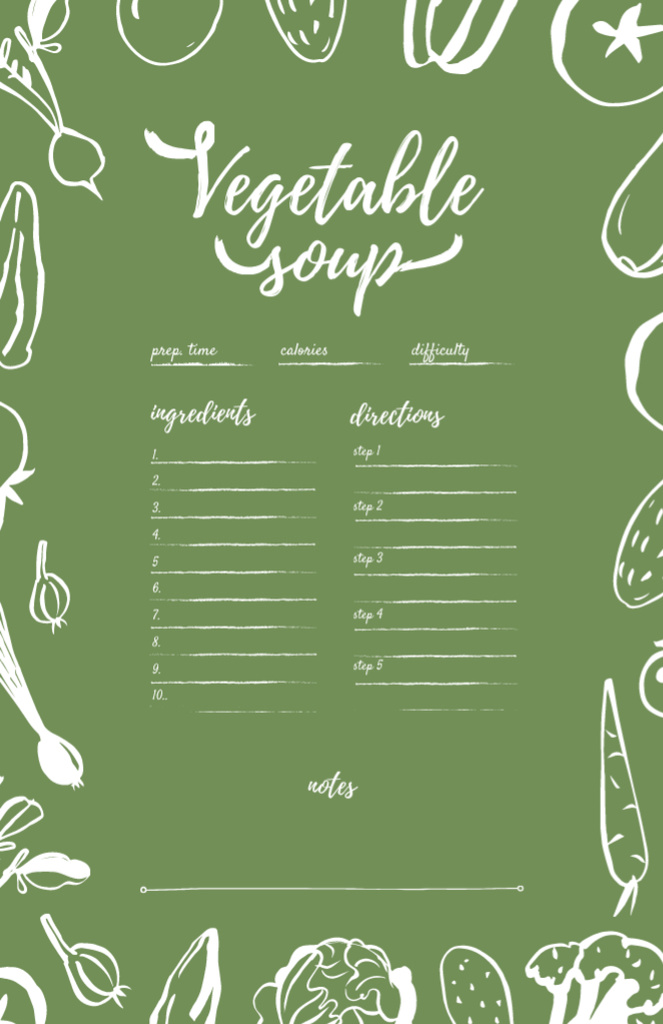 Vegetable Soup Cooking Steps on Green Recipe Card Design Template