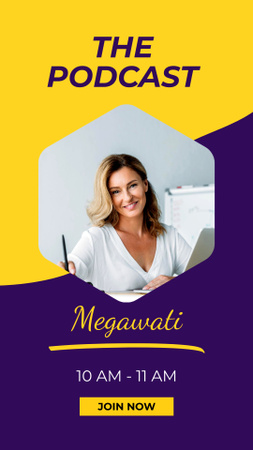 Podcast Announcement with Smiling Businesswoman Instagram Story Modelo de Design
