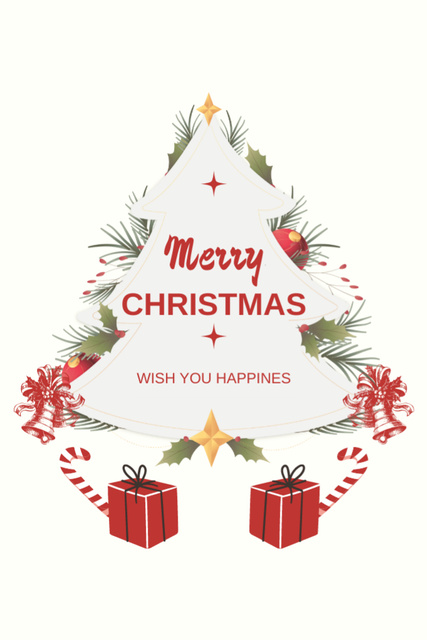 Christmas Cheers with Christmas Tree Silhouette Postcard 4x6in Vertical – шаблон для дизайну