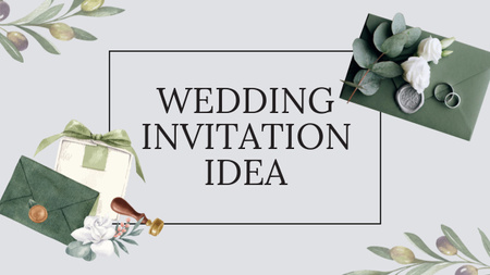 Wedding Agency Ad with Invitation Envelopes and Rings Youtube Thumbnail Design Template