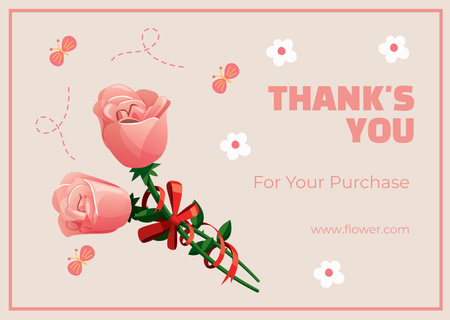 Template di design Thank You For Your Purchase Message with Pink Roses Card