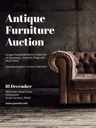 Antique Furniture Auction Luxury Yellow Armchair Poster US Tasarım Şablonu