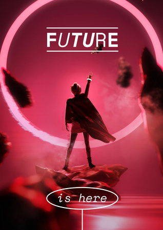 Template di design Innovation Ad with Woman in Superhero Cloak Poster