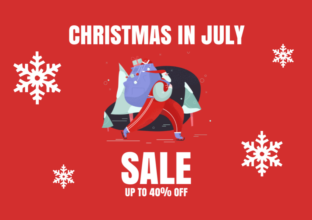 Christmas Sale in July with Santa Claus Flyer A5 Horizontal tervezősablon