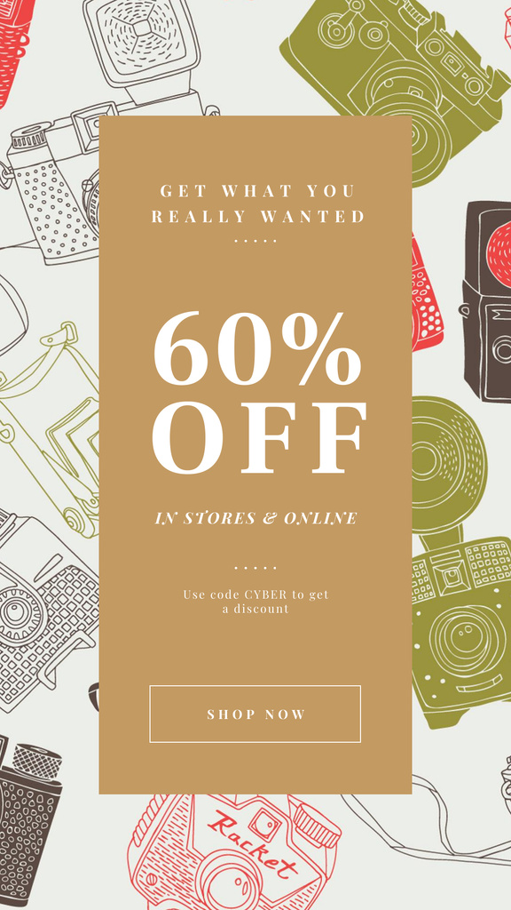 Cyber Monday Offer with Vintage cameras pattern Instagram Story Πρότυπο σχεδίασης