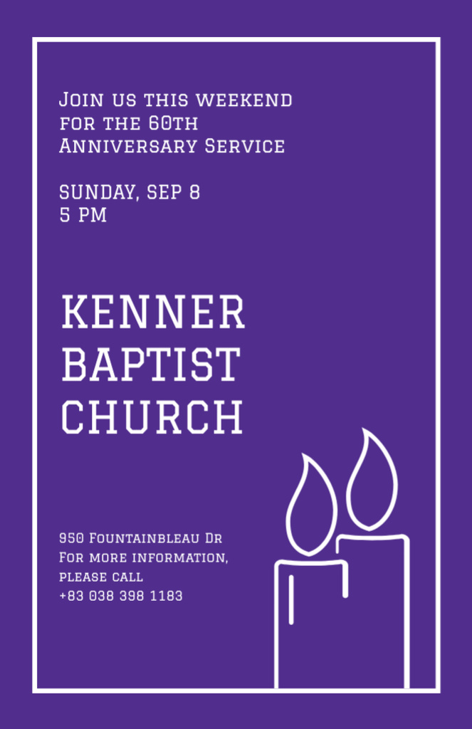 Baptist Church Service With Candles In Frame Invitation 5.5x8.5in Modelo de Design