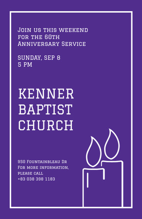 Designvorlage Baptist Church Service With Candles In Frame für Invitation 5.5x8.5in