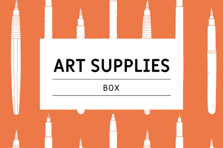 Plantilla de diseño de Anuncio de suministros de arte con patrón de lápices Label 