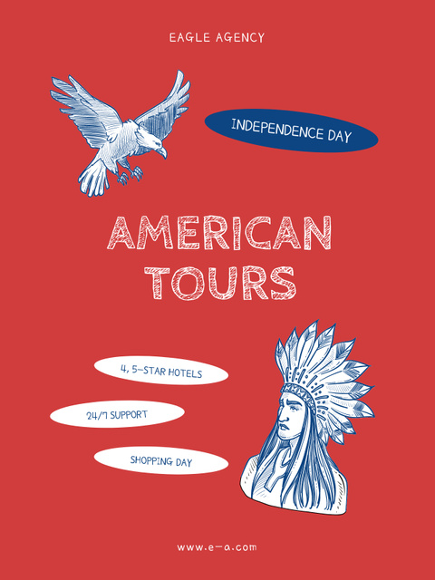 Exciting American Tours Promotion with Eagle Poster US Tasarım Şablonu