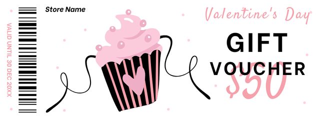 Gift Voucher for Sweets for Valentine's Day with Cute Cupcake Coupon Modelo de Design