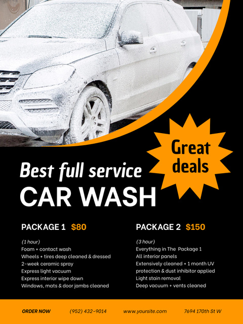 Full Car Wash Service Offer Poster US Πρότυπο σχεδίασης