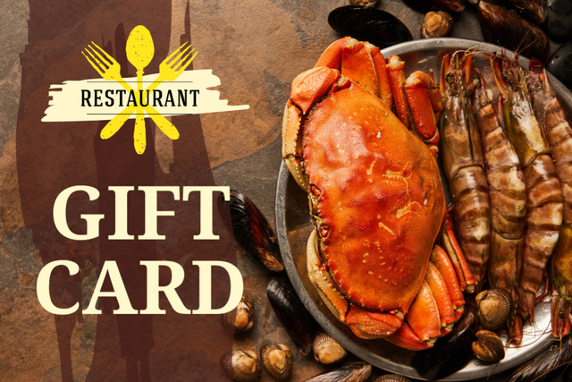 Restaurant Offer with Seafood on Plate Gift Certificate Tasarım Şablonu