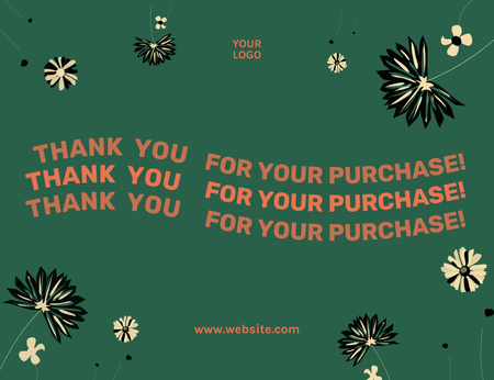 Message of Thanking For Purchase on Green Thank You Card 5.5x4in Horizontal Design Template