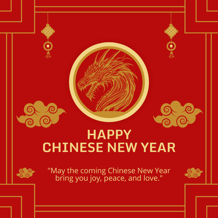 Happy Chinese New Year Greetings with Dragon Instagram Design Template